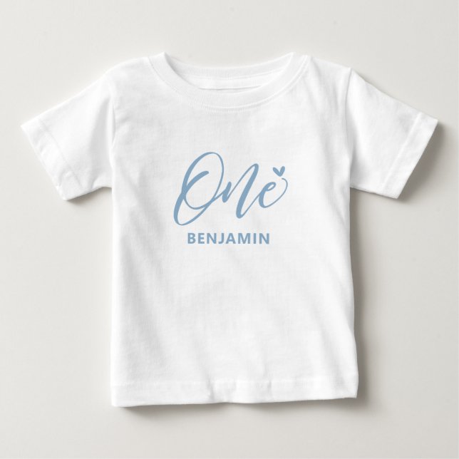 1st Birthday | Cute Blue Heart & One Baby Shirt (Front)