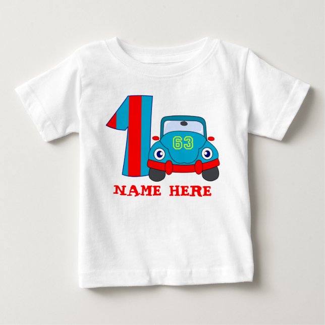 1st Birthday, cute car Baby T-Shirt (Front)