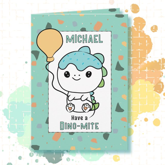 1st Birthday Cute Dinosaur Cartoon Adorable  Card (Creator Uploaded)