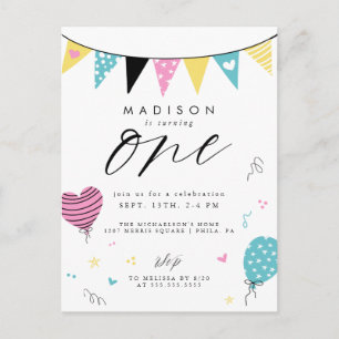 1ST BIRTHDAY Cute Doodle Birthday Party Postcard