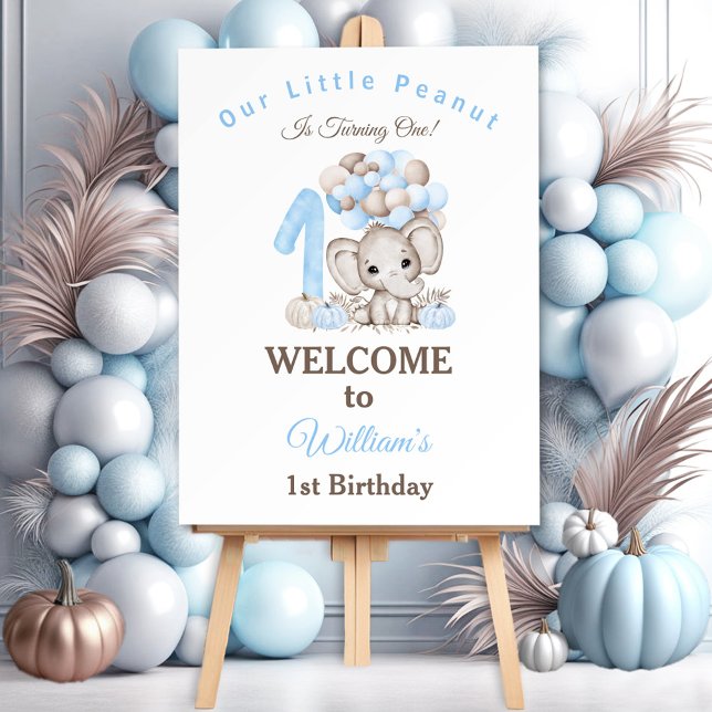 1st Birthday Cute Elephant Blue Fall Boy Welcome Foam Board (1st Birthday Cute Elephant Blue Fall Boy Welcome Foam Board)