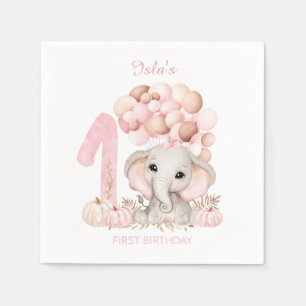 1st Birthday Cute Elephant Fall Girl Paper Napkins