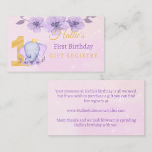 1st Birthday Cute Elephant Pink Gift Registry Enclosure Card