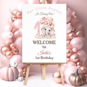 1st Birthday Cute Elephant Pink Pumpkin Fall Girl Foam Board