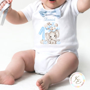 1st Birthday Cute Fall Elephant Baby Boy Name Baby Bodysuit