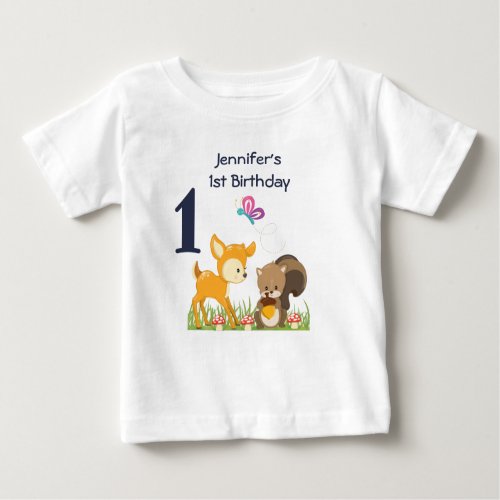 1st Birthday Cute Forest Animals Baby T_Shirt