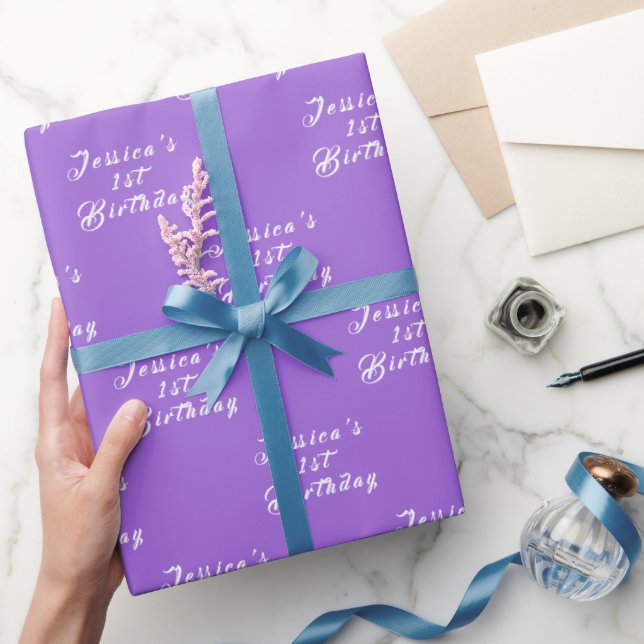1st Birthday Cute Girly Purple Simple Violet Girl Wrapping Paper (Gifting)