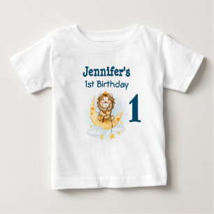 1st Birthday Cute Lion Fishing on the Moon Baby T-Shirt