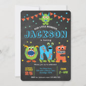 1st Birthday cute little monster party chalkboard  Invitation (Front)