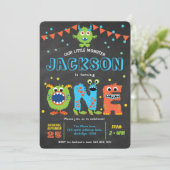 1st Birthday cute little monster party chalkboard  Invitation (Standing Front)