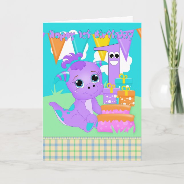 1st Birthday Cute Little Monster With Gifts Card (Front)