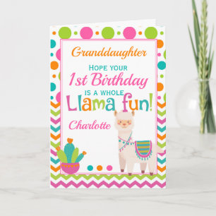 1st Birthday Cute Llama Fun Granddaughter Card