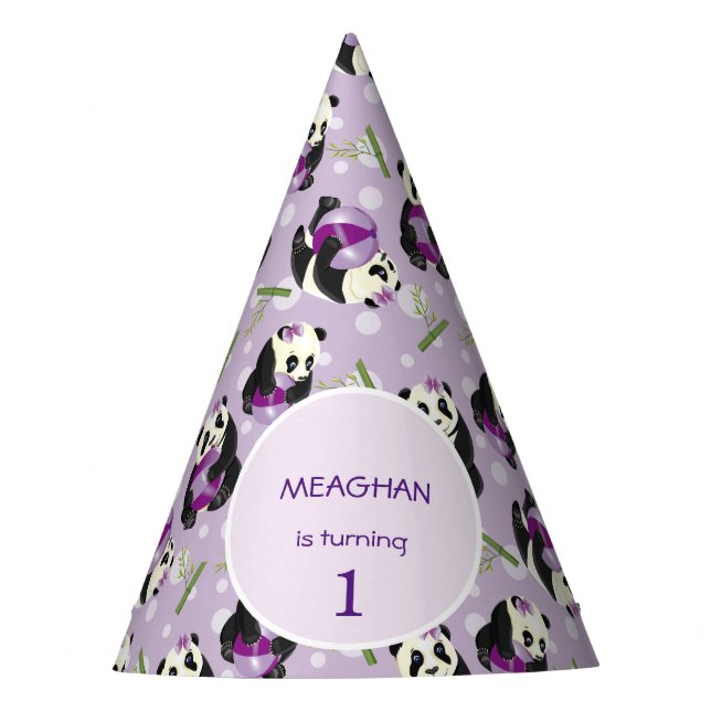 1st Birthday Cute Panda Bear Soft Purple Pattern Party Hat (Front)