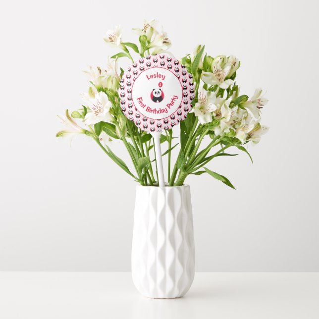 1st birthday cute panda red pattern balloon (Vase)