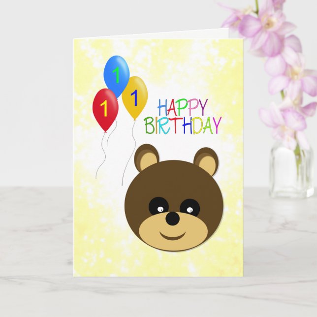 1st Birthday Cute Teddy Bear Card (Orchid)