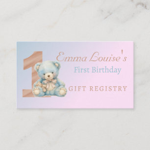 1st Birthday Cute Teddy Bear Gift Registry Enclosure Card