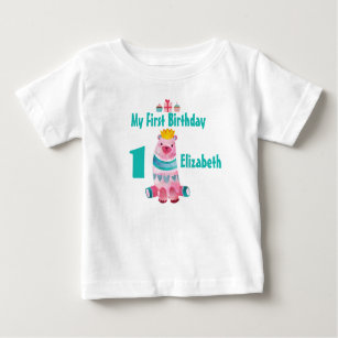 1st Birthday Cute Watercolor Bear Wearing a Crown Baby T-Shirt