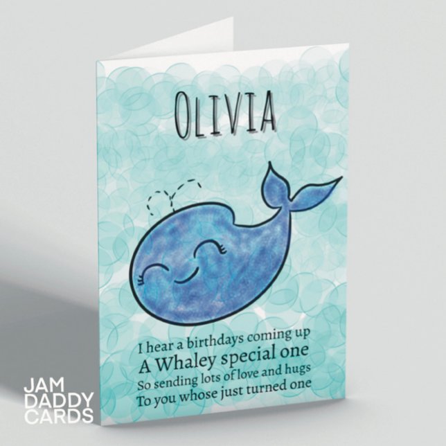 1st Birthday Cute Whale Customisable Card (Creator Uploaded)
