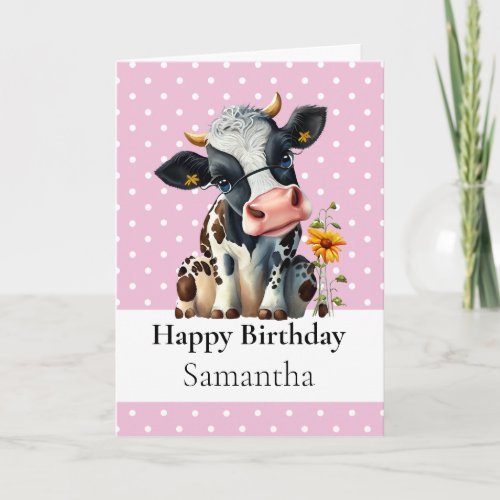 1st BIRTHDAY Dairy COW Girl CARD
