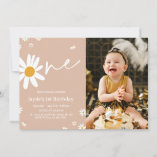 1st Birthday Daisy Party Photo Invitation