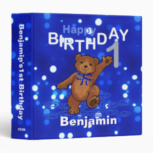 1st Birthday Dancing Teddy Bear Memories 1.5 Inch 3 Ring Binder