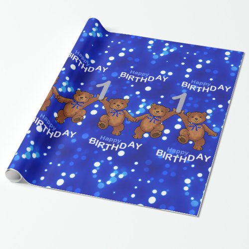 1st Birthday Dancing Teddy Bears Wrapping Paper