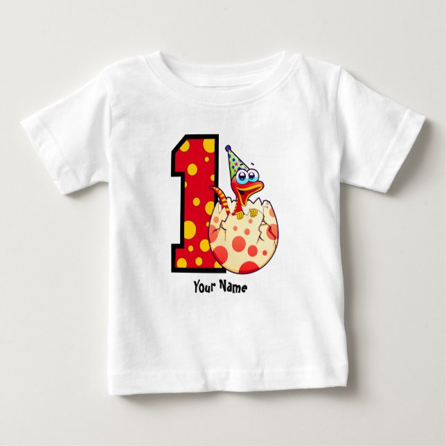 1st Birthday Dino Egg Custom Baby T-Shirt (Front)