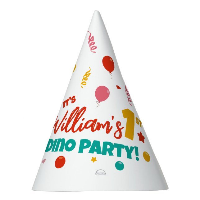 1st Birthday Dino Party Flat Colorful Party Hat (Right)