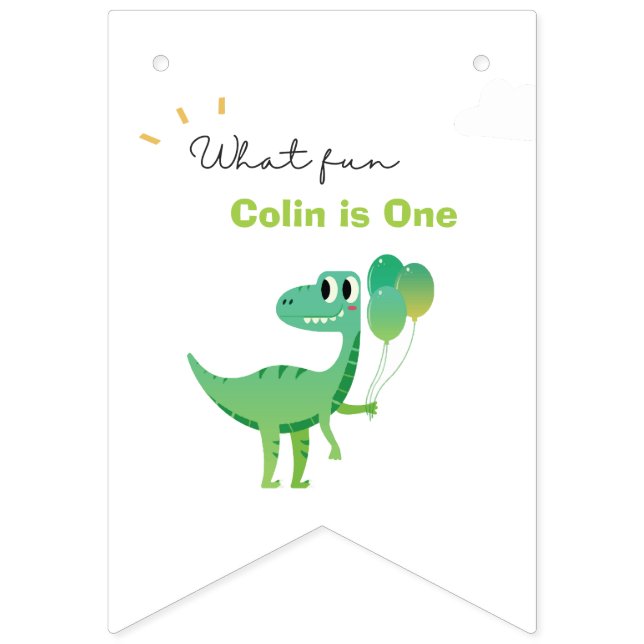 1st Birthday Dinosaur 12 Month Photo Bunting Flags (First Flag)