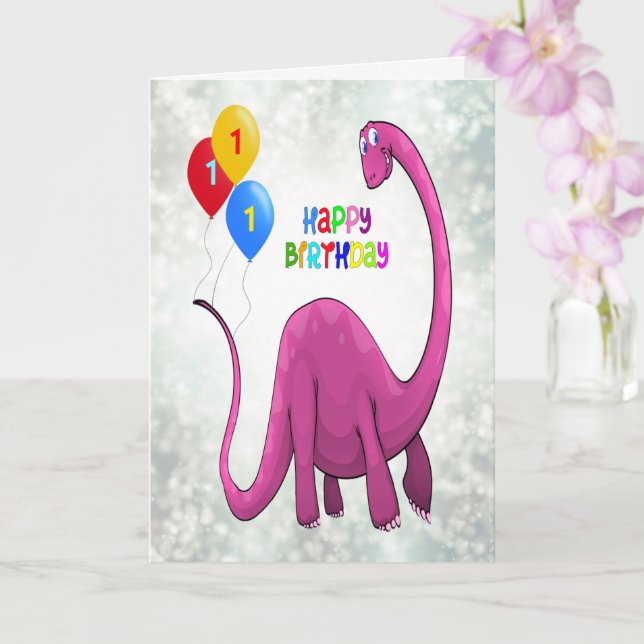 1st Birthday Dinosaur and Ballons Card (Orchid)