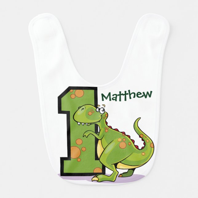 1st Birthday Dinosaur Custom Baby Bib (Front)