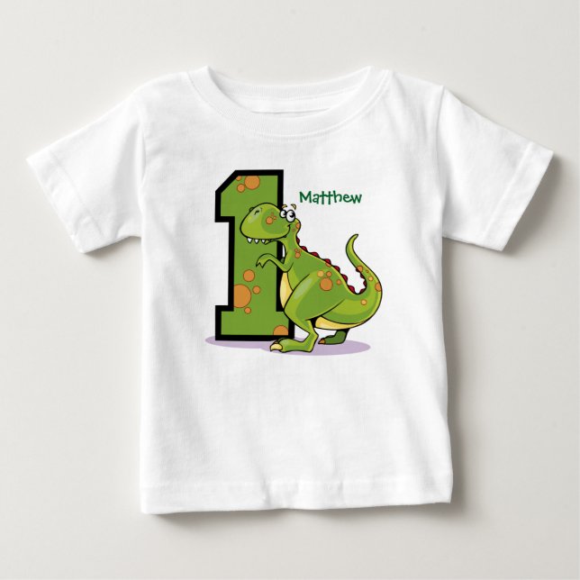 1st Birthday Dinosaur Custom Baby T-Shirt (Front)