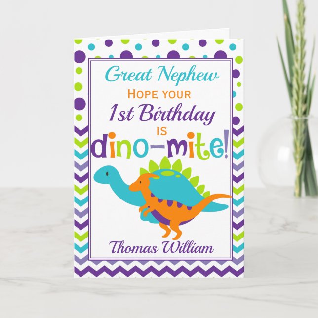 1st Birthday Dinosaur Dino-Mite Card (Front)