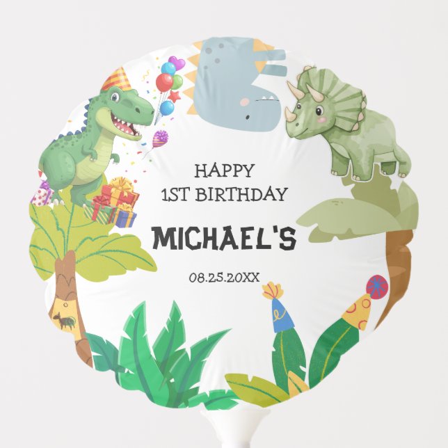 1st Birthday Dinosaur Minimal baby boy Balloon (Front)
