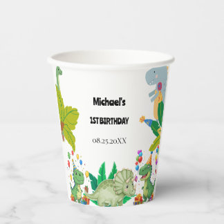 1st Birthday Dinosaur Minimal baby boy Paper Cups