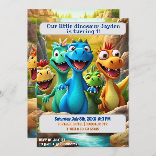 1st Birthday Dinosaur Personalized Kids Name Age Invitation