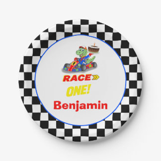 1st Birthday Dinosaur Race Car Ready Set Paper Plates
