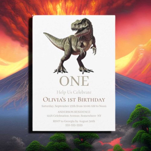 1st birthday dinosaur theme invitation