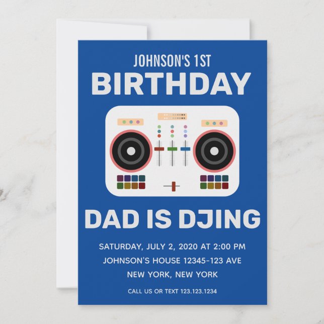 1st Birthday DJ Dance Party Blue Invitation (Front)