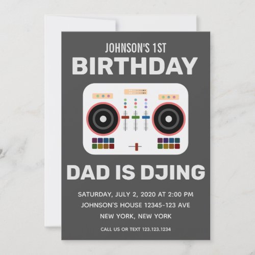 1st Birthday DJ Dance Party Charcoal Invitation