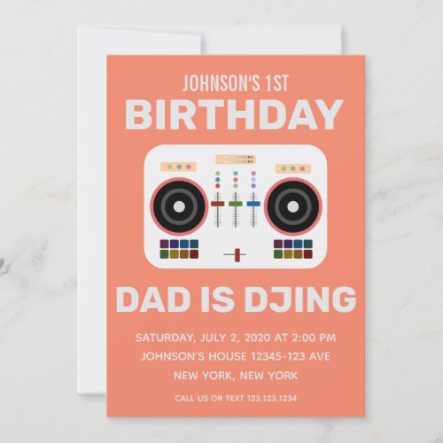 1st Birthday DJ Dance Party Orange Invitation