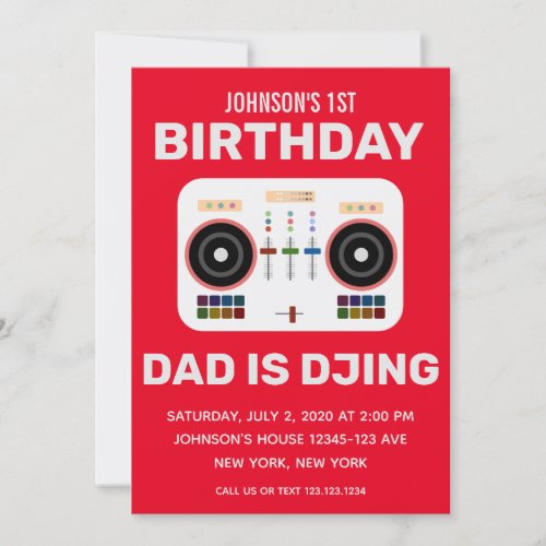 1st Birthday DJ Dance Party Red Invitation