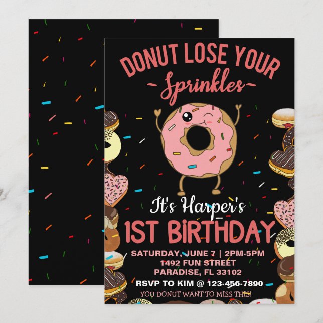 1st Birthday Donut Lose Your Sprinkles 1 Year Old Invitation (Front/Back)