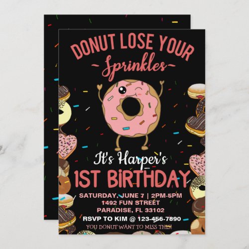 1st Birthday Donut Lose Your Sprinkles 1 Year Old Invitation