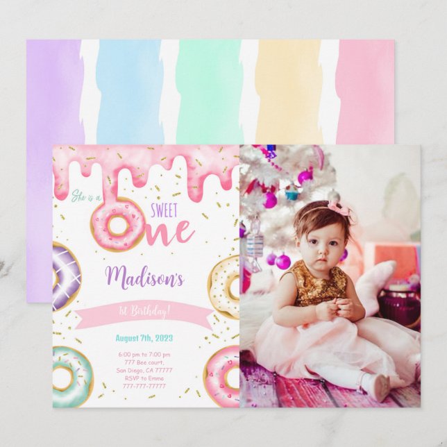 1st Birthday Donut Photo Invitation (Front/Back)