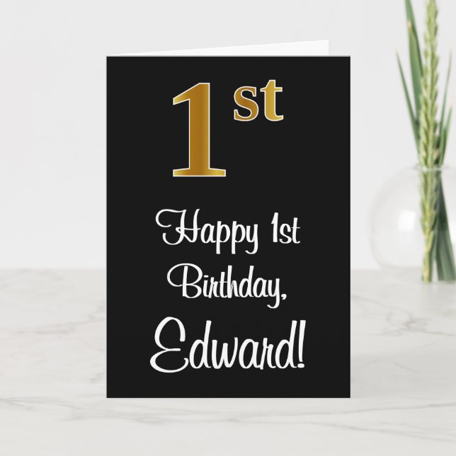 1st Birthday ~ Elegant Luxurious Faux Gold Look # Card (Front)