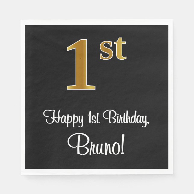 1st Birthday ~ Elegant Luxurious Faux Gold Look # Napkins (Front)