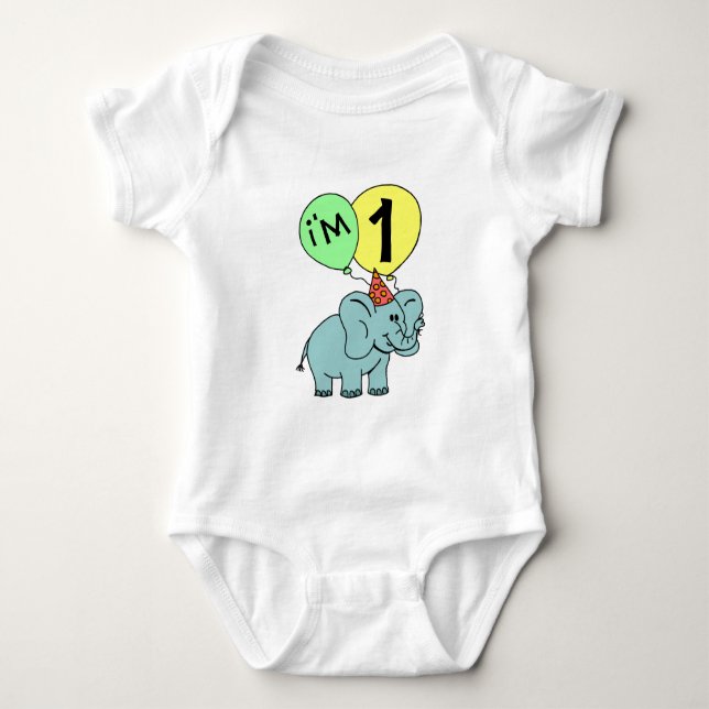 1st Birthday Elephant Baby Bodysuit (Front)