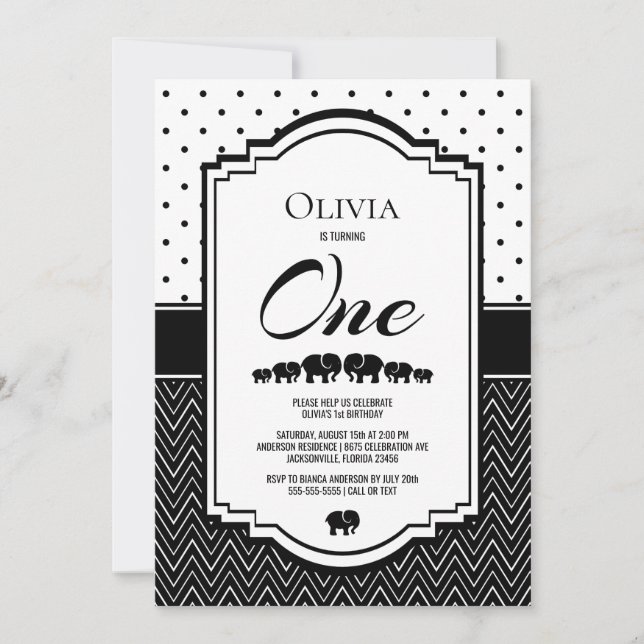 1st Birthday Elephant Party Invitation (Front)