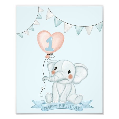 1st birthday Elephantposter for birthday deco Photo Print